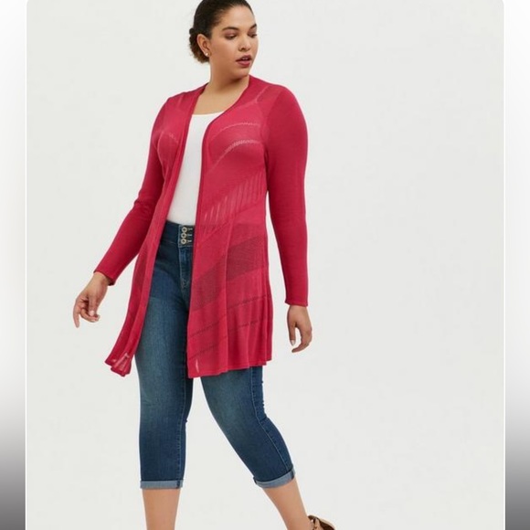 Pointelle Cardigan Open Front Sweater - Picture 2 of 6